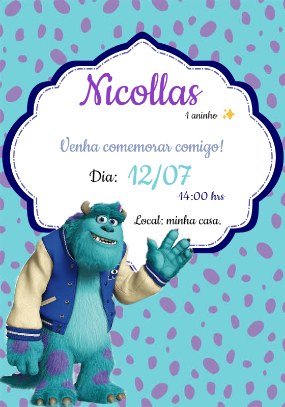 Convite de Aniversário Monstros SA com Sulley para Editar Online Convite de Aniversário Monstros SA com Sulley para Editar Online