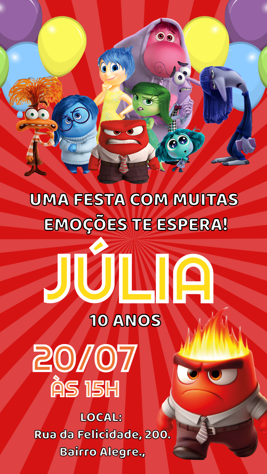 Convite de Aniversário Divertida Mente 2 para Editar Online Convite de Aniversário Divertida Mente 2 para Editar Online
