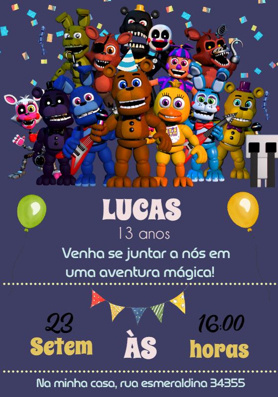 Convite Aniversário Five Nights at Freddy's para Editar Convite Aniversário Five Nights at Freddy's para Editar