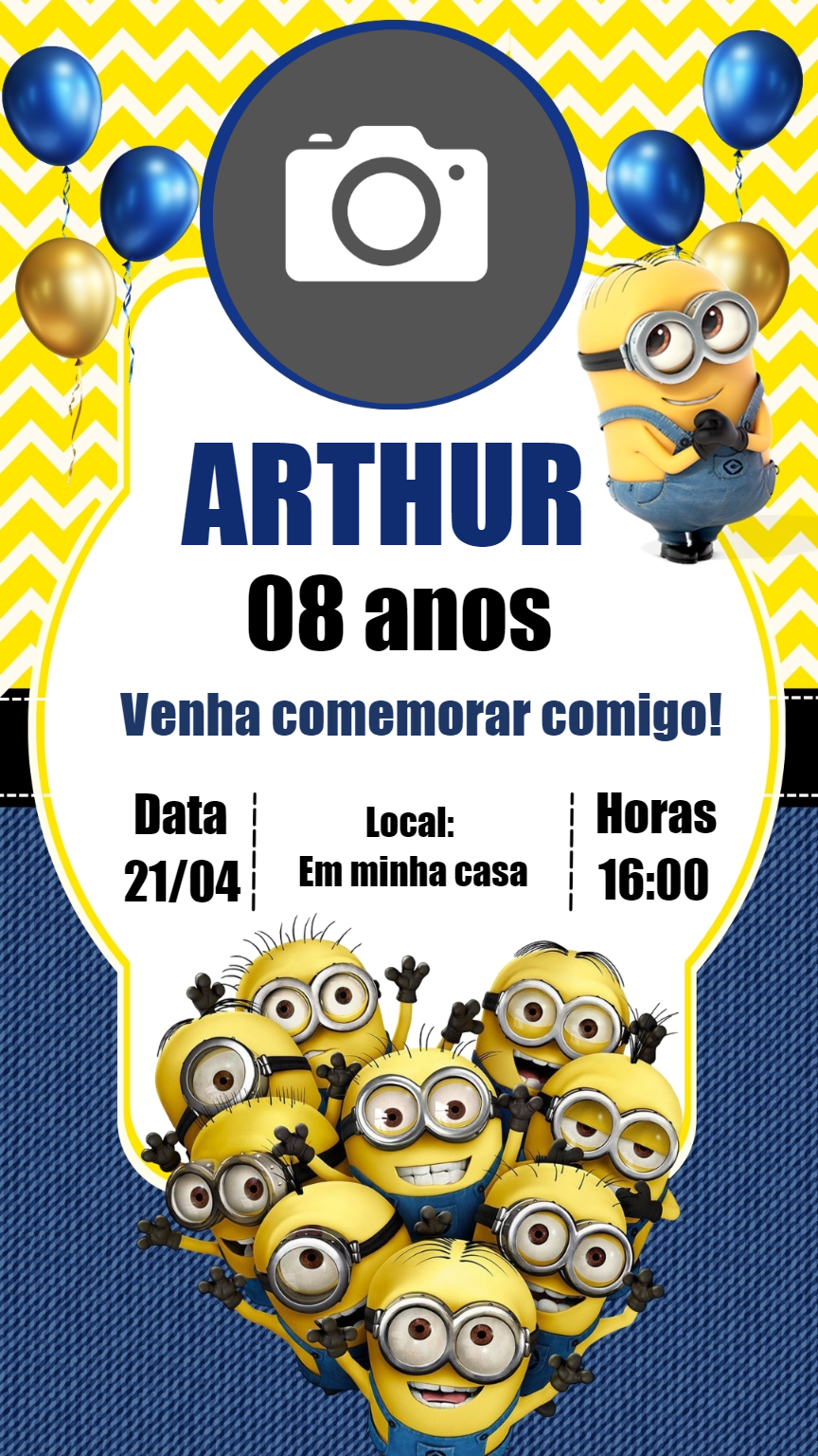 Convite de Aniversário Minions com Foto para Editar Online Convite de Aniversário Minions com Foto para Editar Online
