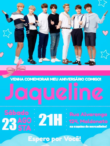 Convite de Aniversário BTS para Editar e Imprimir Convite de Aniversário BTS para Editar e Imprimir