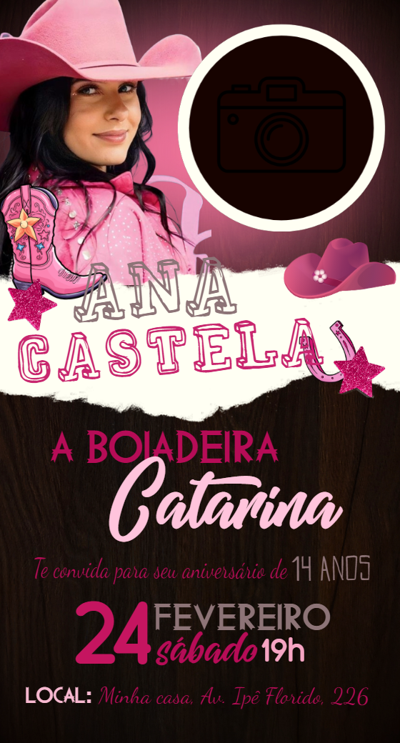 Convite de Aniversário Ana Castela com Foto para Editar Online Convite de Aniversário Ana Castela com Foto para Editar Online