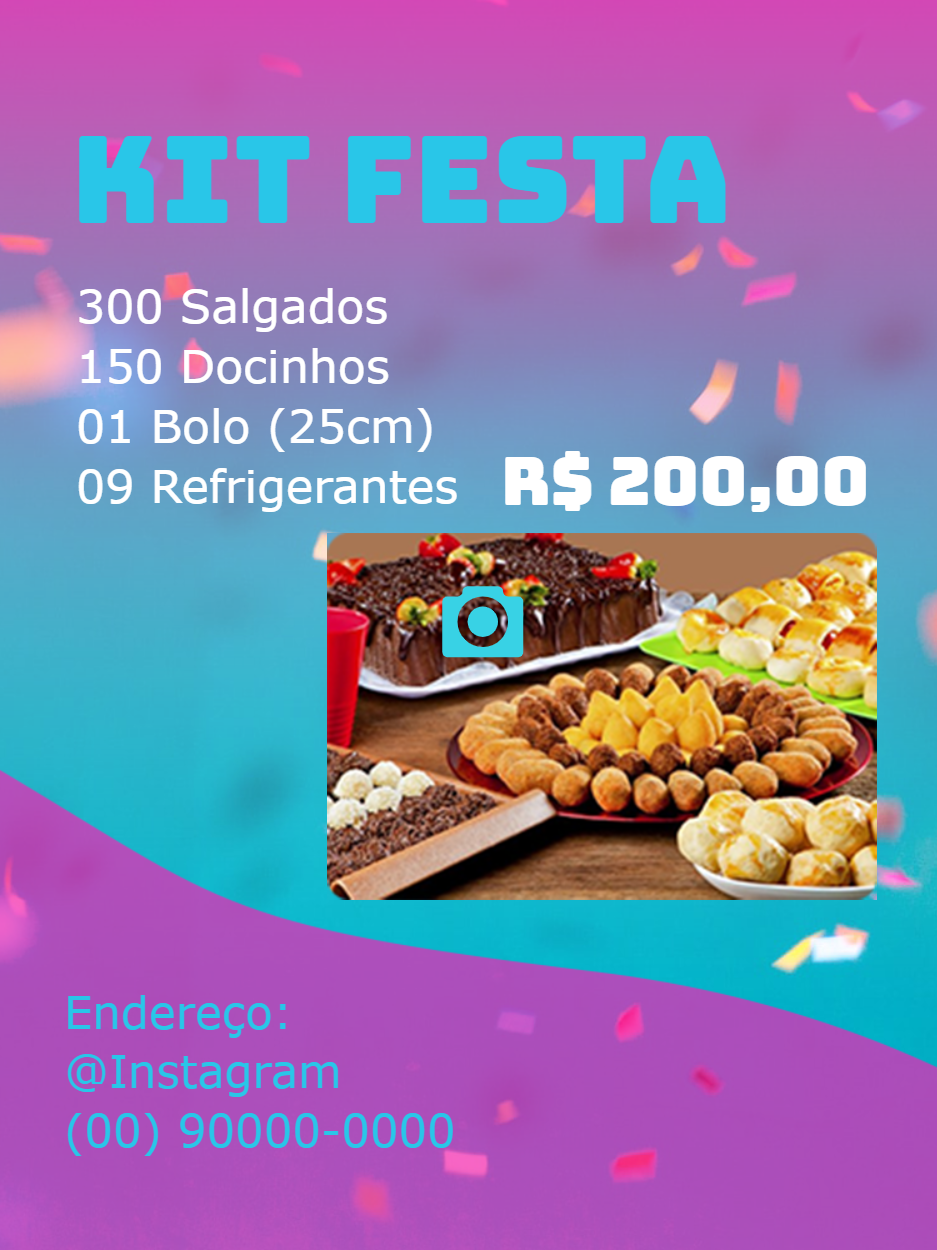 Arte Editável de Kit Festa com Salgados e Doces para Divulgar Arte Editável de Kit Festa com Salgados e Doces para Divulgar