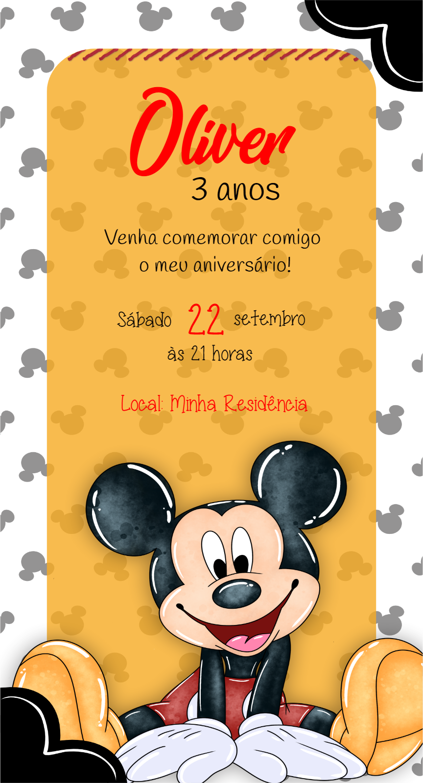 Invitación de Cumpleaños de Mickey Mouse para Editar Online Invitación de Cumpleaños de Mickey Mouse para Editar Online