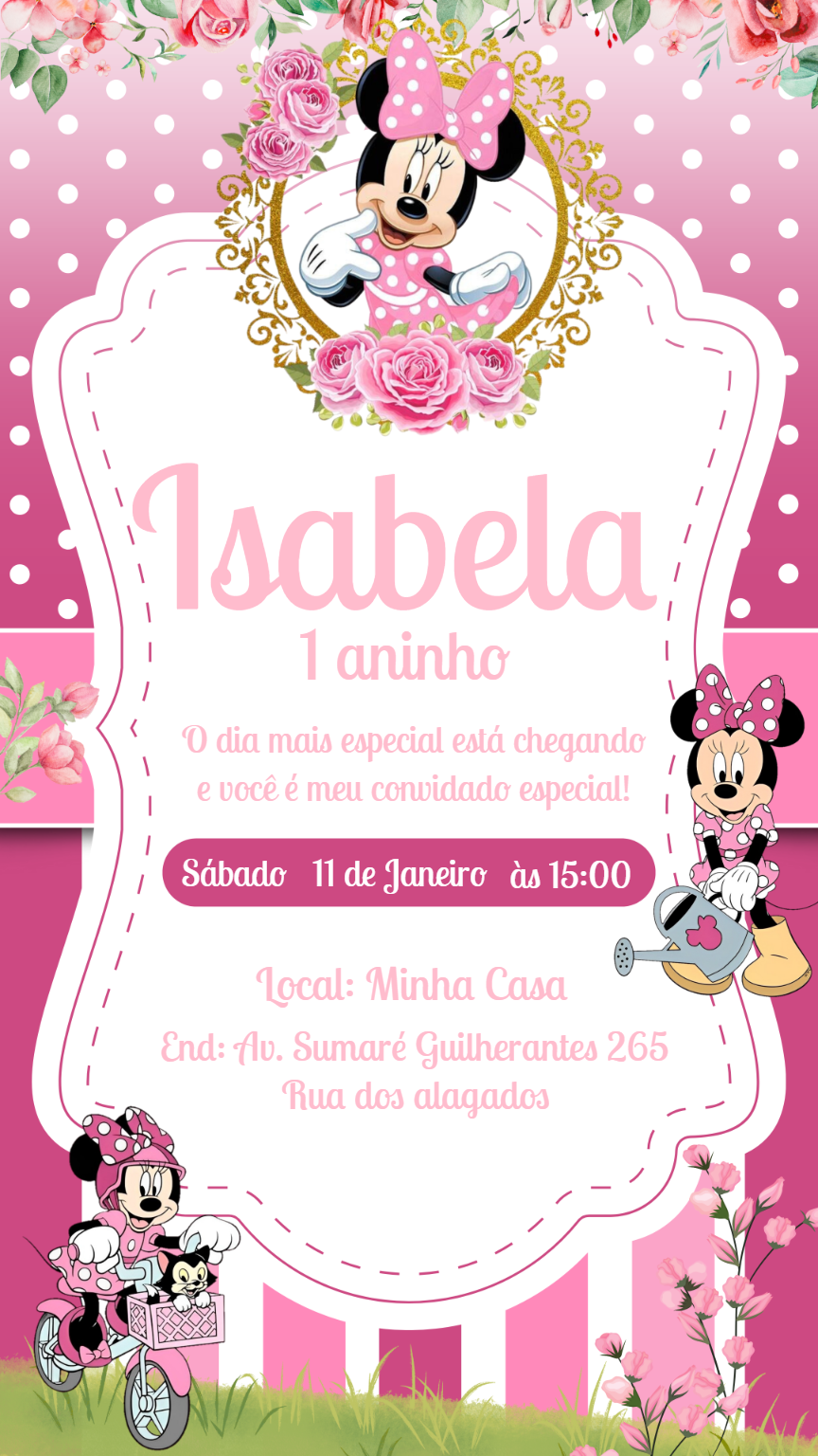 Convite Aniversário Jardim da Minnie Rosa para Editar Online Convite Aniversário Jardim da Minnie Rosa para Editar Online