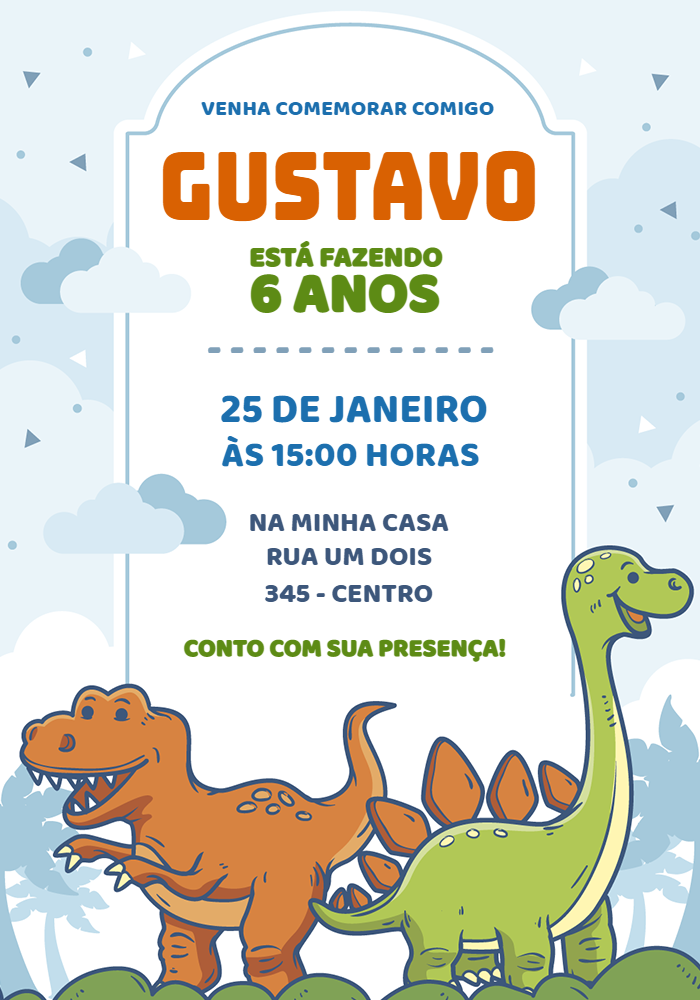 Convite de Aniversário Dinossauros Infantil para Editar Online Convite de Aniversário Dinossauros Infantil para Editar Online