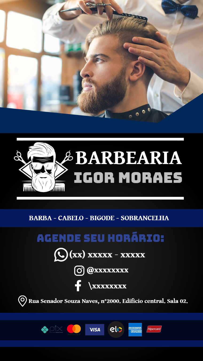 Cartão de Visita Barbearia Moderno para Editar Online Cartão de Visita Barbearia Moderno para Editar Online