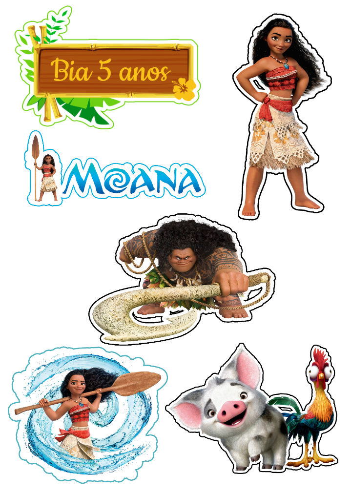 Topo de Bolo Moana com Personagens para Editar e Imprimir Topo de Bolo Moana com Personagens para Editar e Imprimir