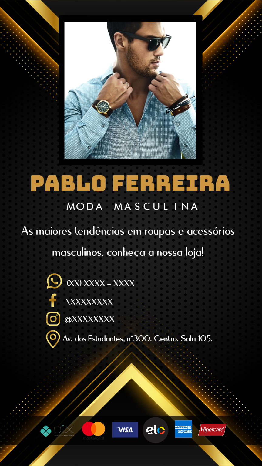 Cartão de Visita Moda Masculina Elegante para Editar Online Cartão de Visita Moda Masculina Elegante para Editar Online