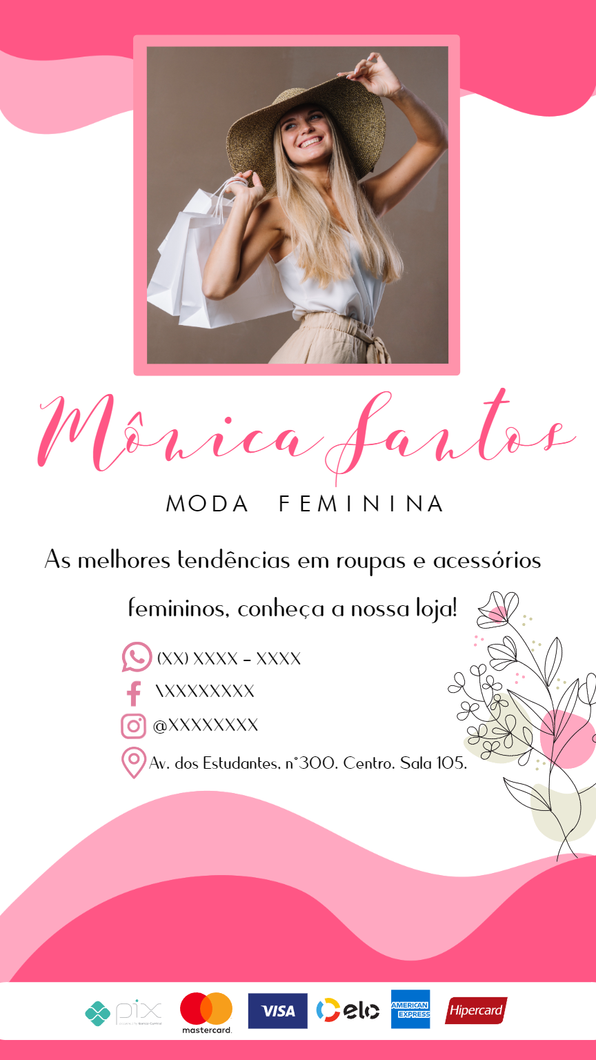Cartão de Visita Moda Feminina Editável para Imprimir Cartão de Visita Moda Feminina Editável para Imprimir