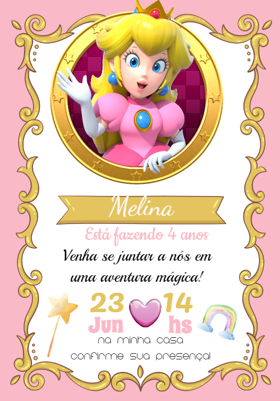 Convite de Aniversário Princesa Peach para Editar Online Convite de Aniversário Princesa Peach para Editar Online