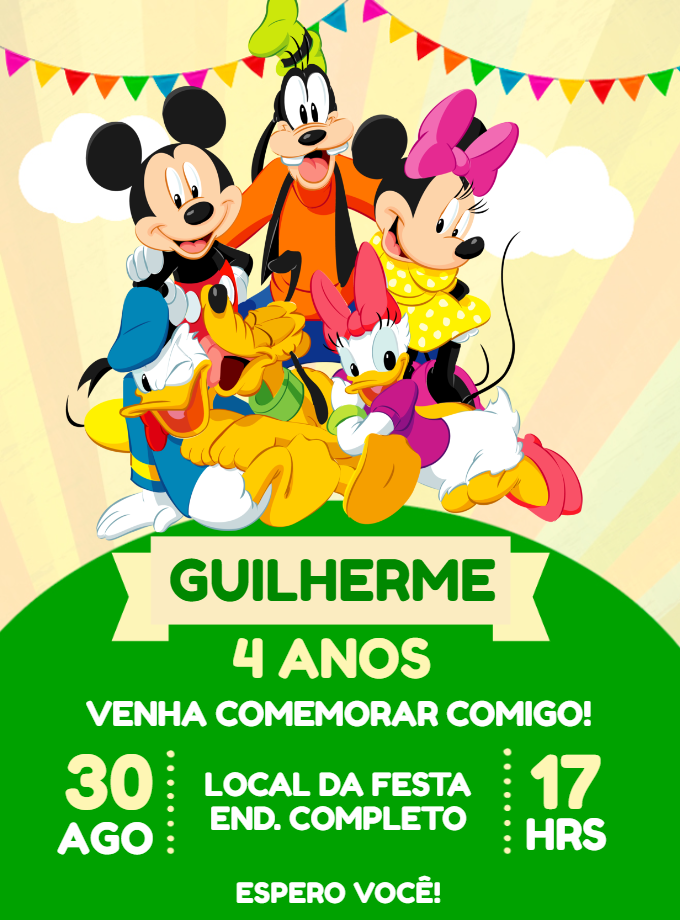 Convite Aniversário Turma do Mickey para Editar Online Convite Aniversário Turma do Mickey para Editar Online