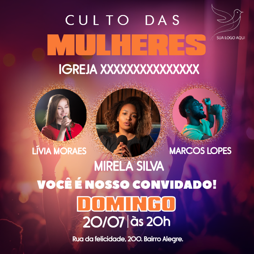 Convite para Culto de Mulheres com Foto para Editar Online Convite para Culto de Mulheres com Foto para Editar Online