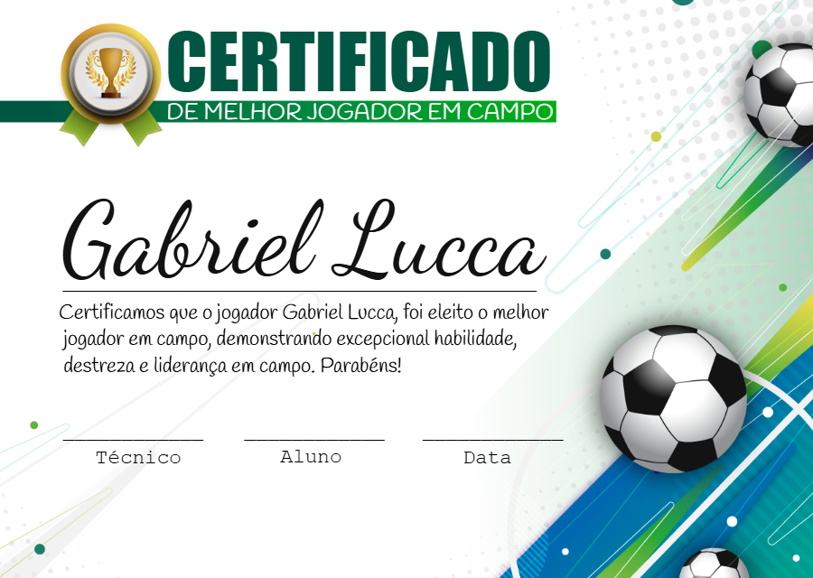 Certificado de Melhor Jogador de Futebol para Editar Online Certificado de Melhor Jogador de Futebol para Editar Online
