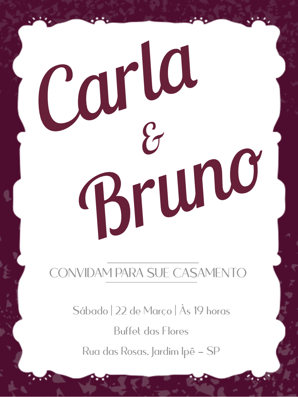 Convite de Casamento Elegante com Borda Decorada para Editar Convite de Casamento Elegante com Borda Decorada para Editar