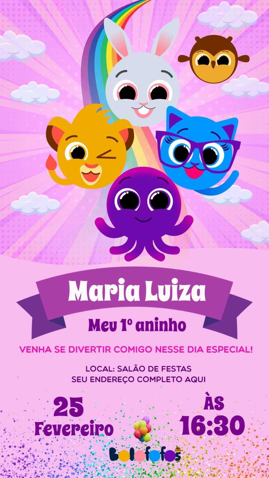 Convite de Aniversário Bolofofos com a Turma para Editar Convite de Aniversário Bolofofos com a Turma para Editar