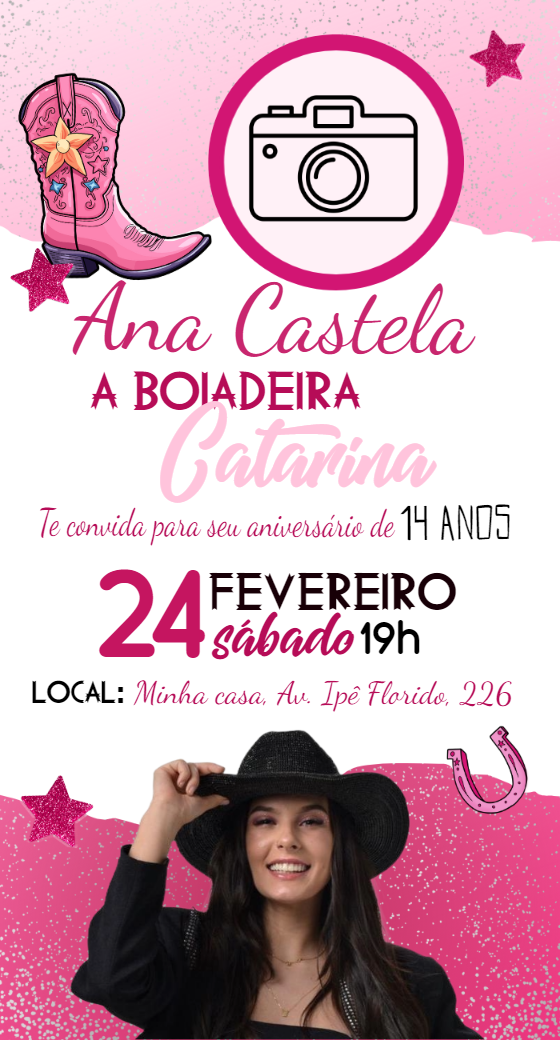 Convite Aniversário Boiadeira com Foto para Editar Online Convite Aniversário Boiadeira com Foto para Editar Online