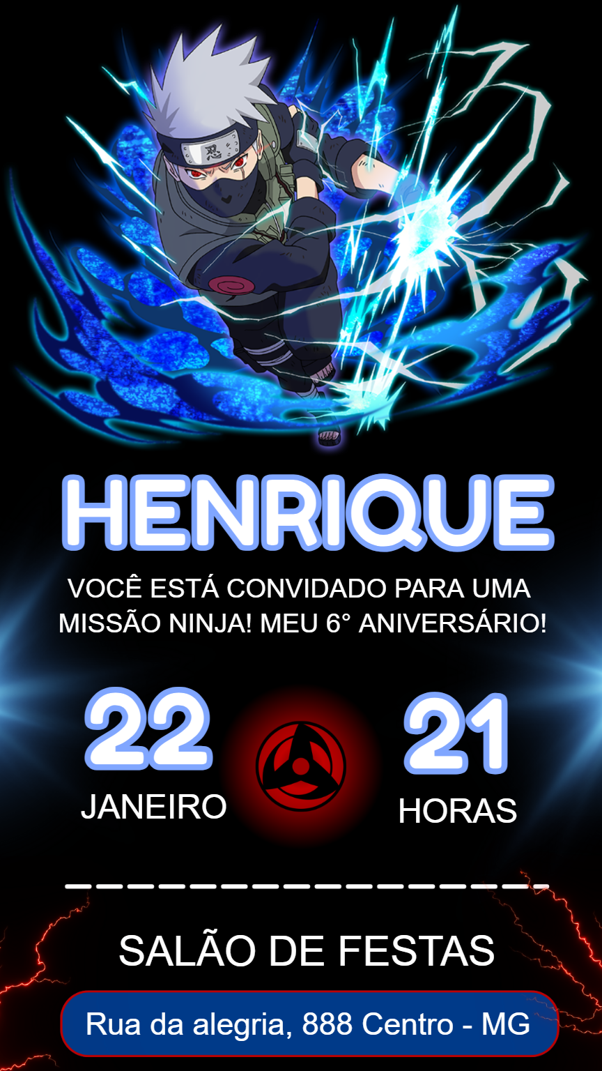Convite de Aniversário Kakashi Naruto para Editar Online Convite de Aniversário Kakashi Naruto para Editar Online