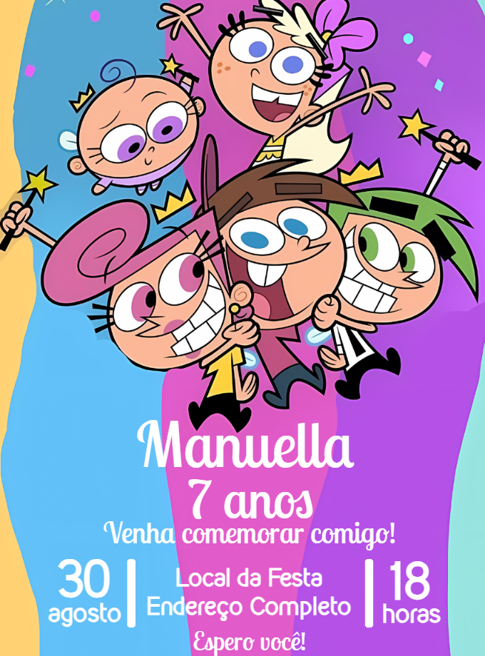 Convite Aniversário Os Padrinhos Mágicos para Editar Online Convite Aniversário Os Padrinhos Mágicos para Editar Online