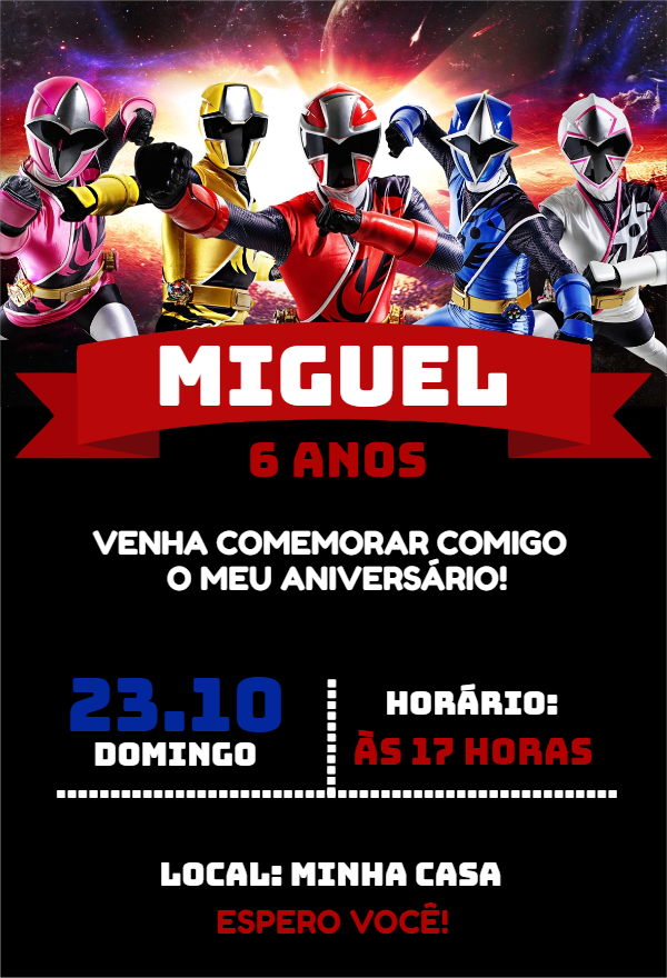 Convite de Aniversário Power Rangers para Editar Online Convite de Aniversário Power Rangers para Editar Online