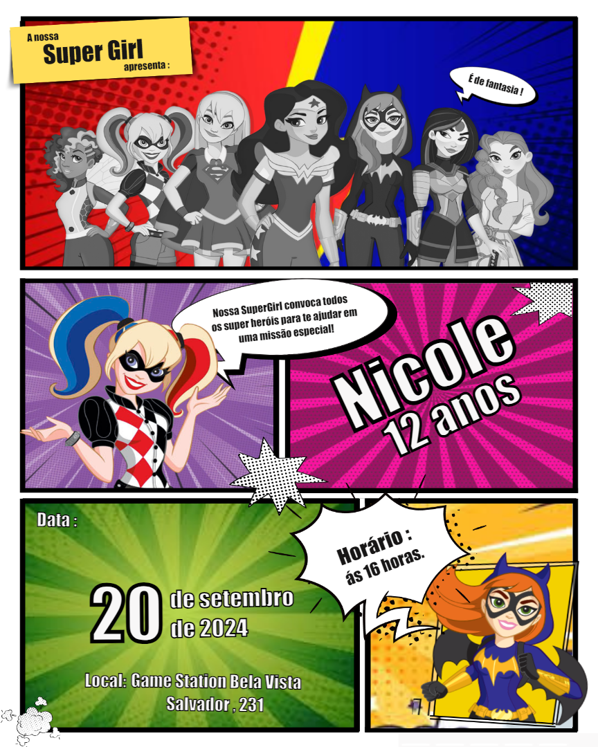 Convite de Aniversário Super Girl Editável Online Convite de Aniversário Super Girl Editável Online