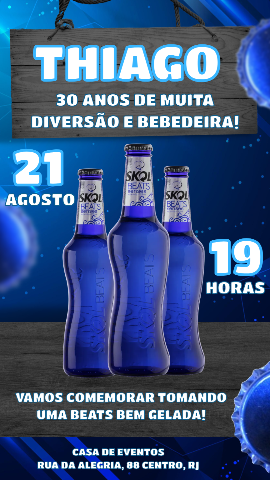 Convite de Aniversário Skol Beats Azul para Editar Online Convite de Aniversário Skol Beats Azul para Editar Online
