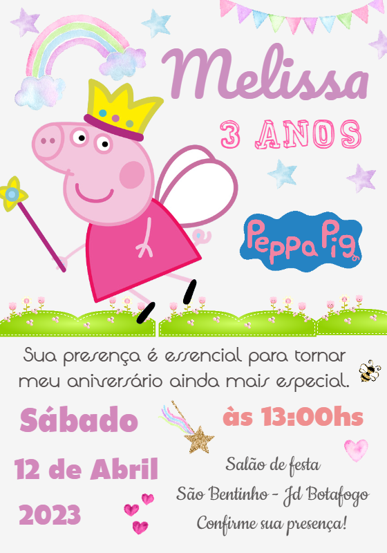 Convite Aniversário Peppa Pig Fada para Editar Online Convite Aniversário Peppa Pig Fada para Editar Online