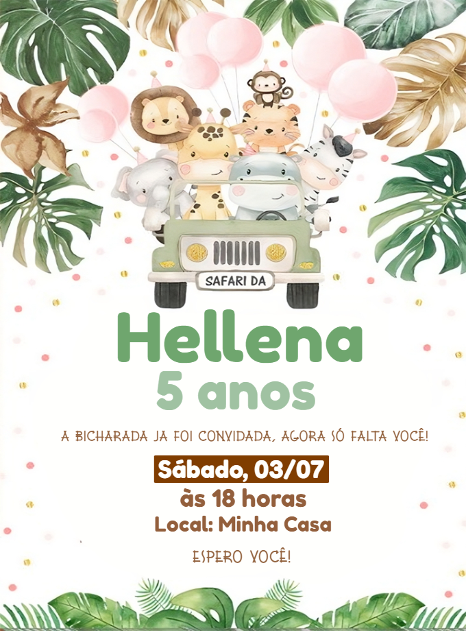 Convite Aniversário Safari com Animais para Editar Online Convite Aniversário Safari com Animais para Editar Online