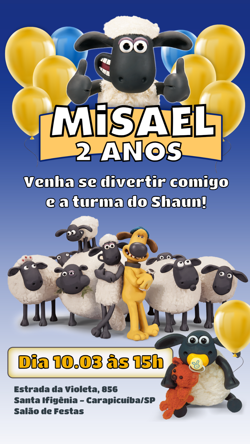 Convite de Aniversário Shaun o Carneiro para Editar Online Convite de Aniversário Shaun o Carneiro para Editar Online