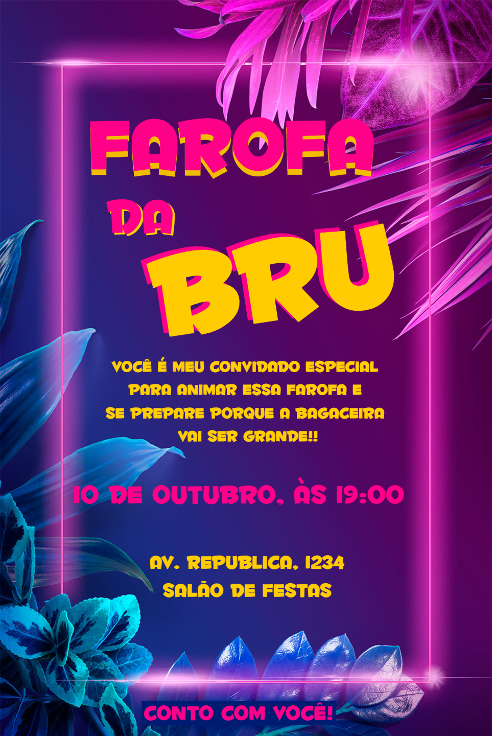 Convite de Aniversário Farofa Neon para Editar Online Convite de Aniversário Farofa Neon para Editar Online