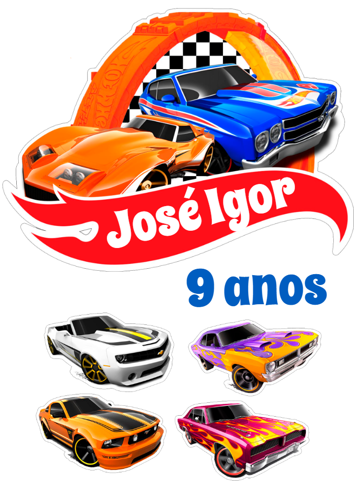 Topo de Bolo HotWheels Editável para Festa de Aniversário Topo de Bolo HotWheels Editável para Festa de Aniversário