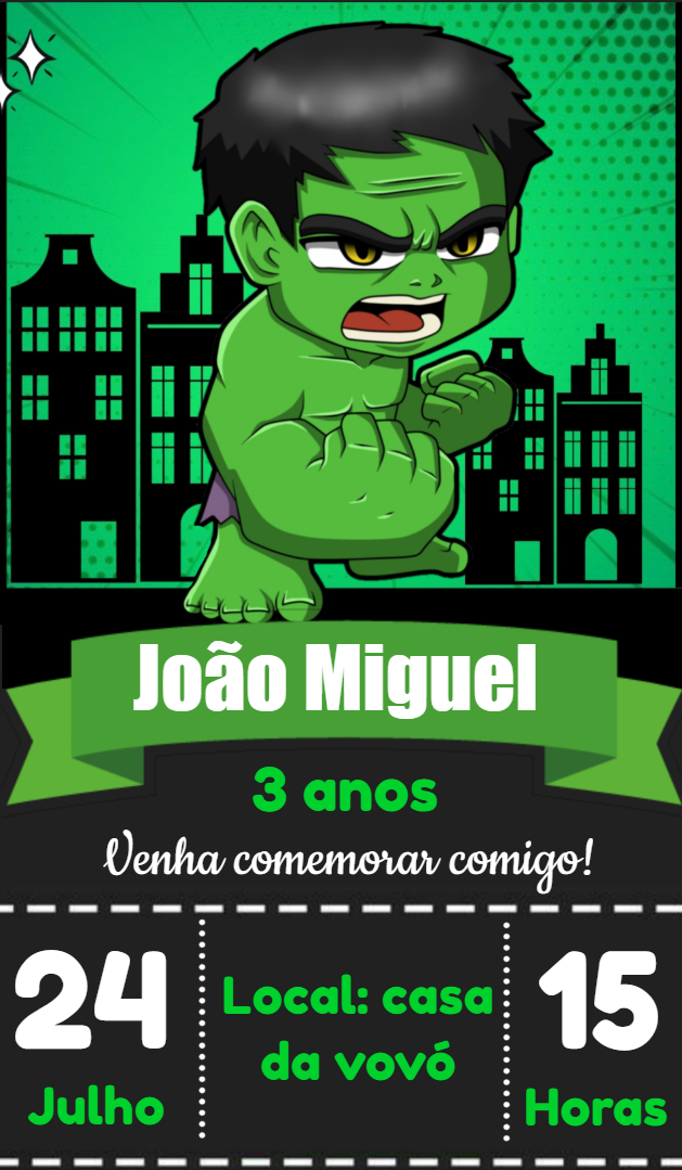 Convite de Aniversário Hulk para Editar e Imprimir Online Convite de Aniversário Hulk para Editar e Imprimir Online