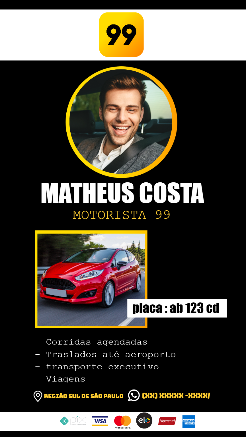 Cartão de Visita Digital Motorista de App com Foto para Editar