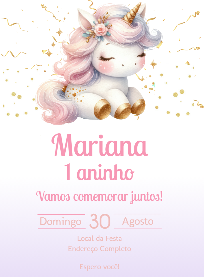 Convite de Aniversário Unicórnio Fofo para Editar Online Convite de Aniversário Unicórnio Fofo para Editar Online