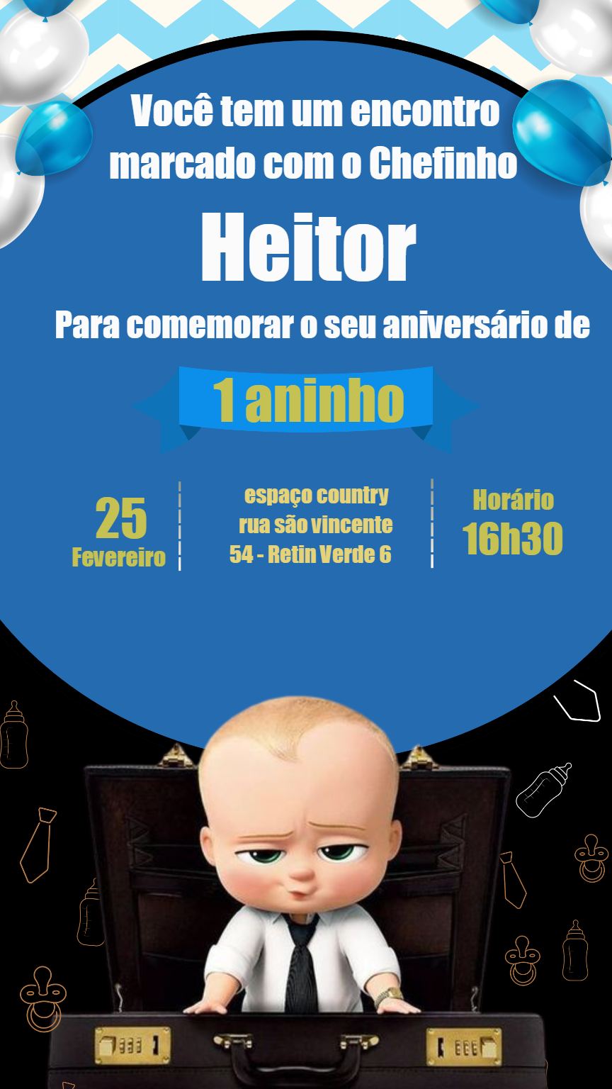 Convite Aniversário Poderoso Chefinho para Editar Online