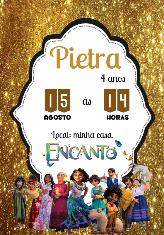 Convite de Aniversário Encanto com Personagens para Editar
