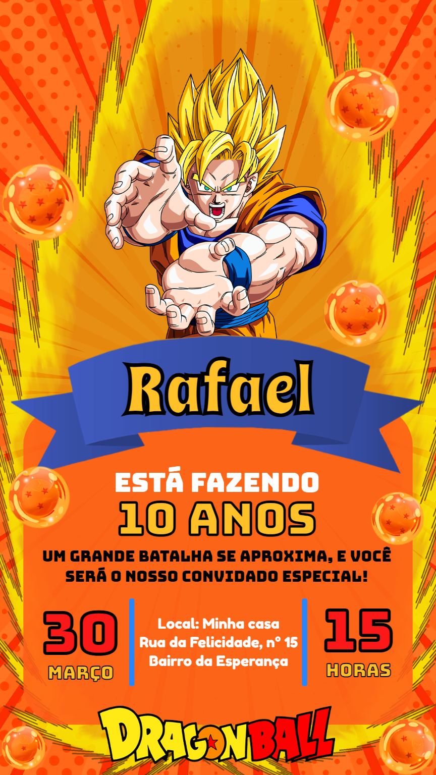 Convite Aniversário Dragon Ball Z com Goku para Editar Online Convite Aniversário Dragon Ball Z com Goku para Editar Online
