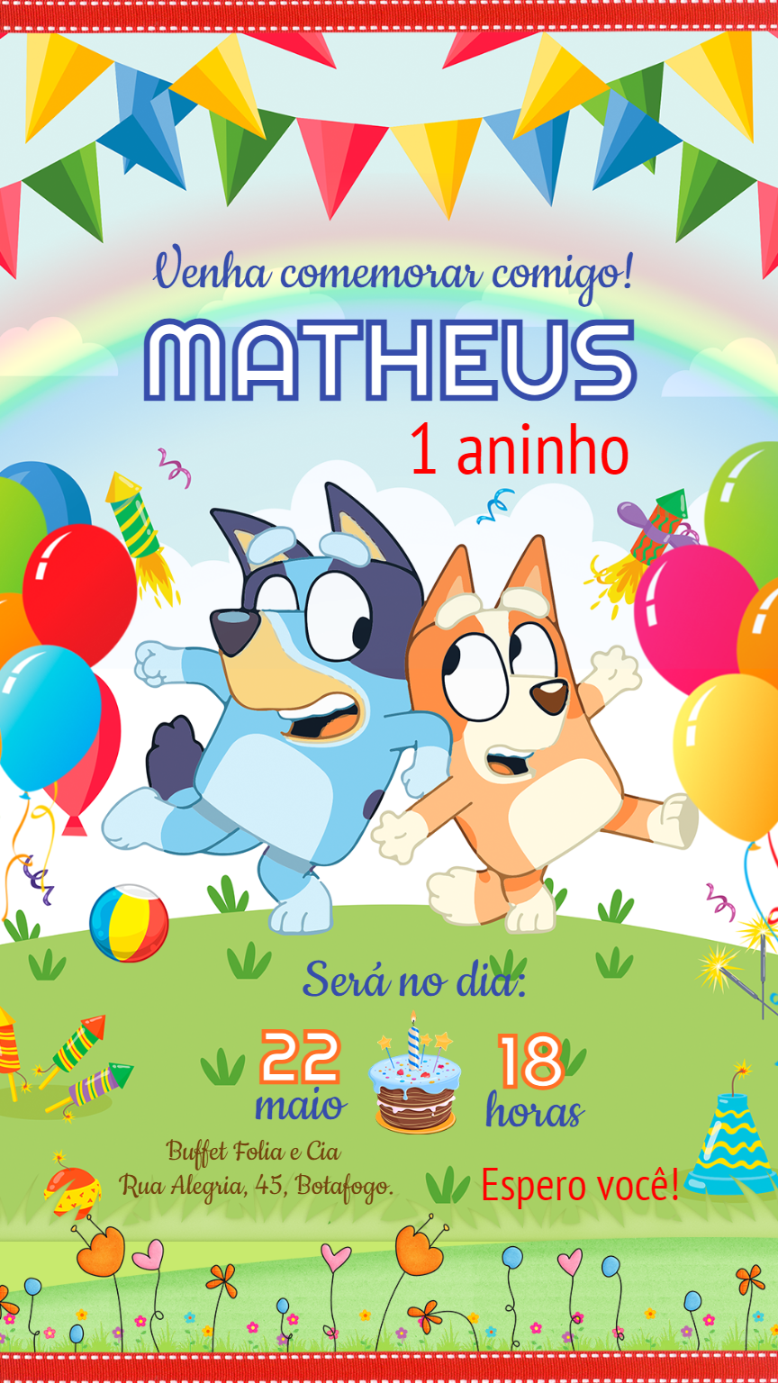 Convite de Aniversário Bluey e Bingo para Editar Online Convite de Aniversário Bluey e Bingo para Editar Online