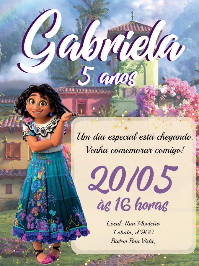 Convite de Aniversário Encanto com Mirabel para Editar Online Convite de Aniversário Encanto com Mirabel para Editar Online