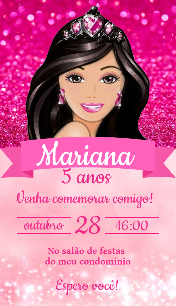 Convite Aniversário Princesa Morena para Editar Online Convite Aniversário Princesa Morena para Editar Online