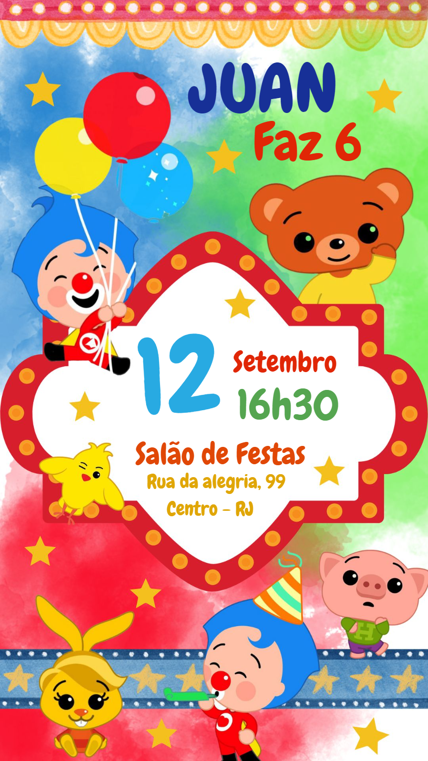 Convite Aniversário Plim Plim e Amigos para Editar Online