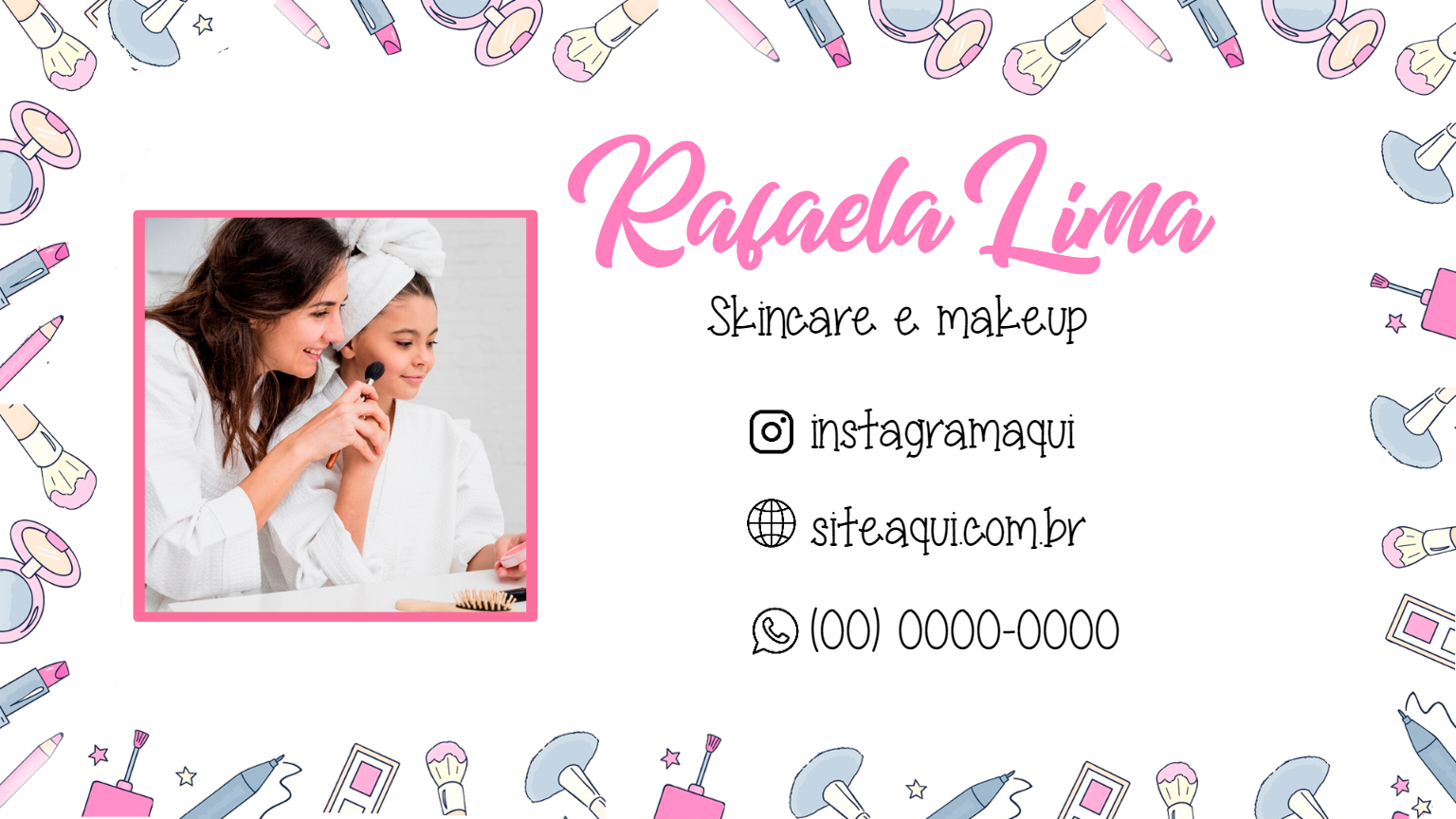 Cartão de Visita Maquiagem e Skincare para Editar e Imprimir Cartão de Visita Maquiagem e Skincare para Editar e Imprimir