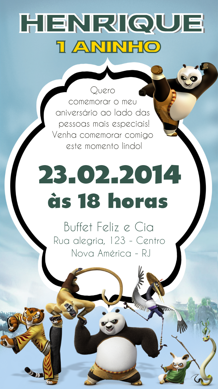 Convite de Aniversário Kung Fu Panda para Editar Online Convite de Aniversário Kung Fu Panda para Editar Online