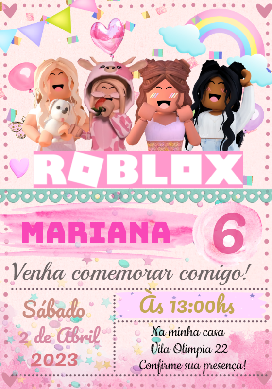 Convite de Aniversário Roblox Menina para Editar Online Convite de Aniversário Roblox Menina para Editar Online