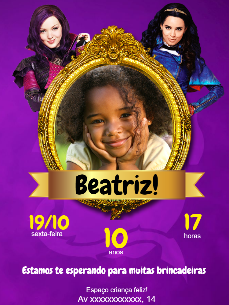 Convite Aniversário Descendentes com Foto para Editar Online Convite Aniversário Descendentes com Foto para Editar Online