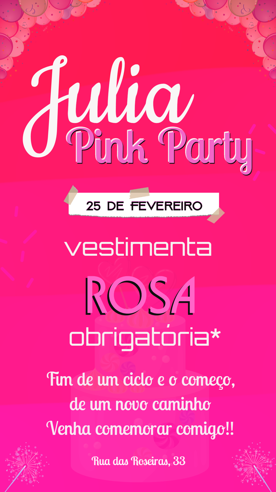 Convite de Aniversário Pink Party Rosa para Editar Online Convite de Aniversário Pink Party Rosa para Editar Online
