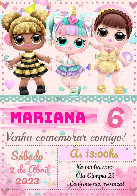 Convite Aniversário LOL Surprise com Bonecas para Editar Online Convite Aniversário LOL Surprise com Bonecas para Editar Online