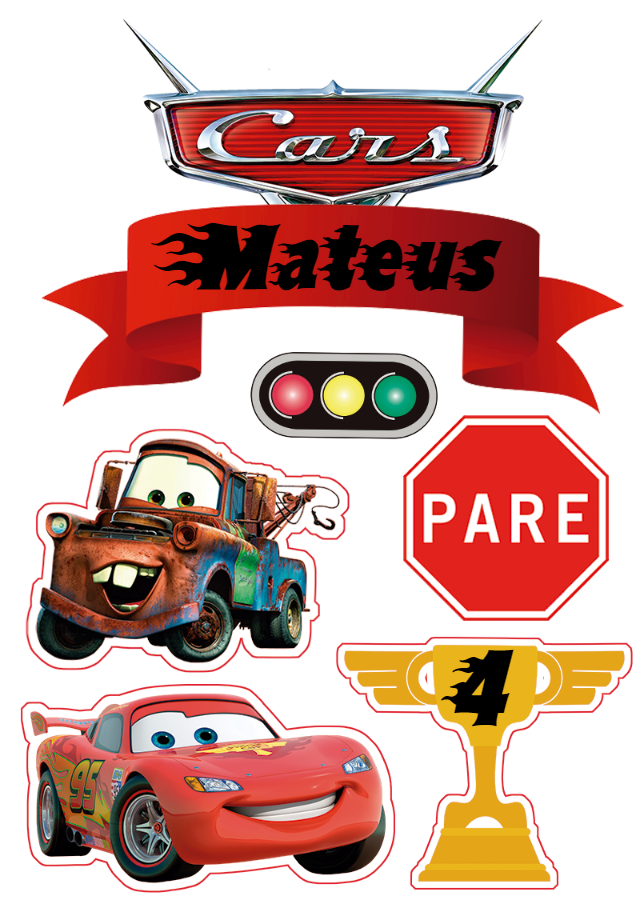 Topo de Bolo Carros com Personagens para Editar Online Topo de Bolo Carros com Personagens para Editar Online