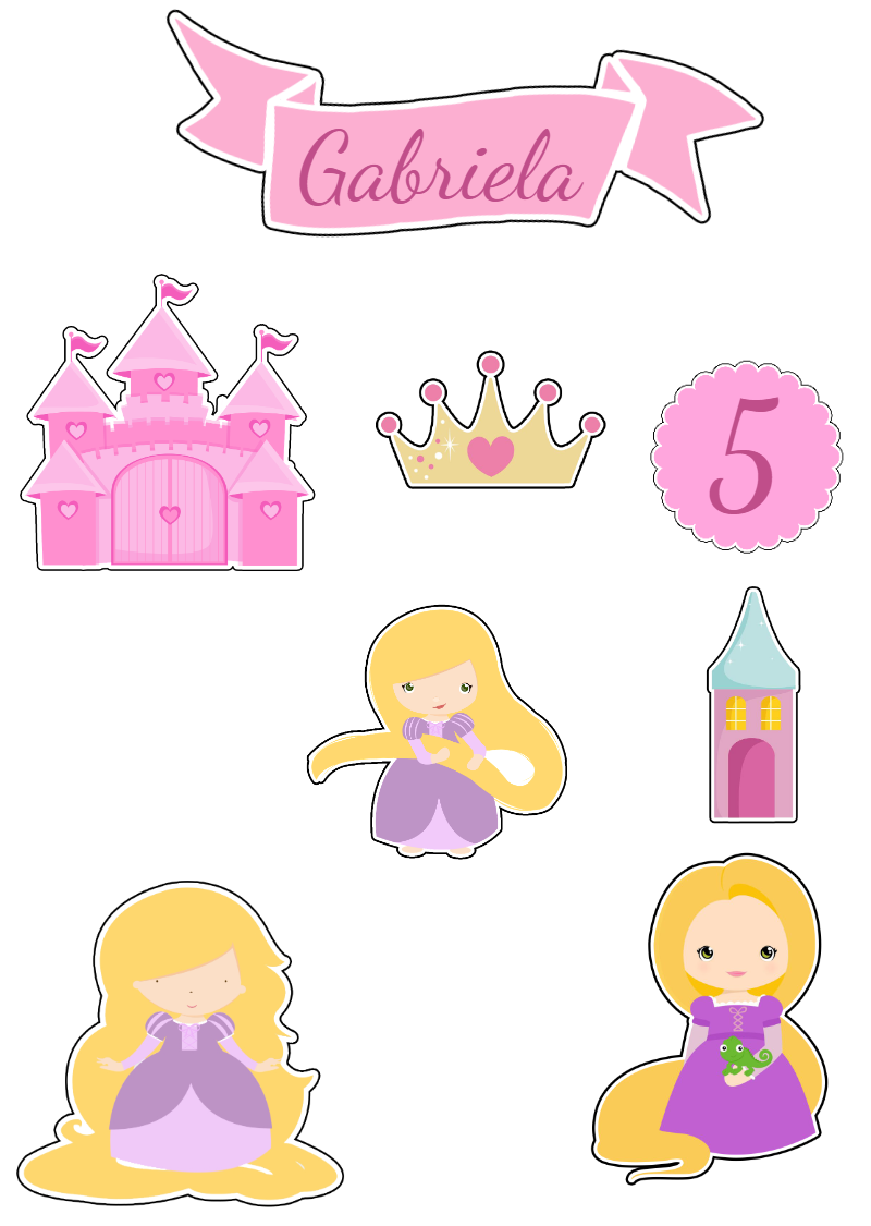 Topo de Bolo Aniversário Rapunzel com Elementos para Editar Topo de Bolo Aniversário Rapunzel com Elementos para Editar