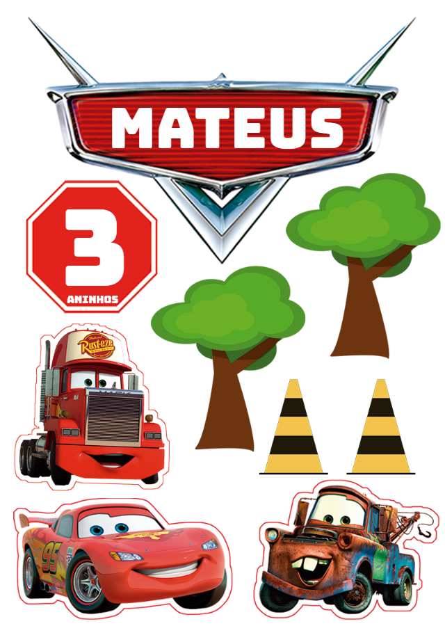 Topo de Bolo Carros para Aniversário Editável Online Topo de Bolo Carros para Aniversário Editável Online